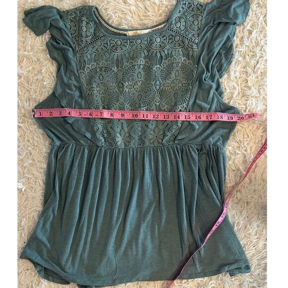 Rewind Women's Size 1X Sage Green Crochet Babydoll Blouse #0324 - Picture 8 of 8